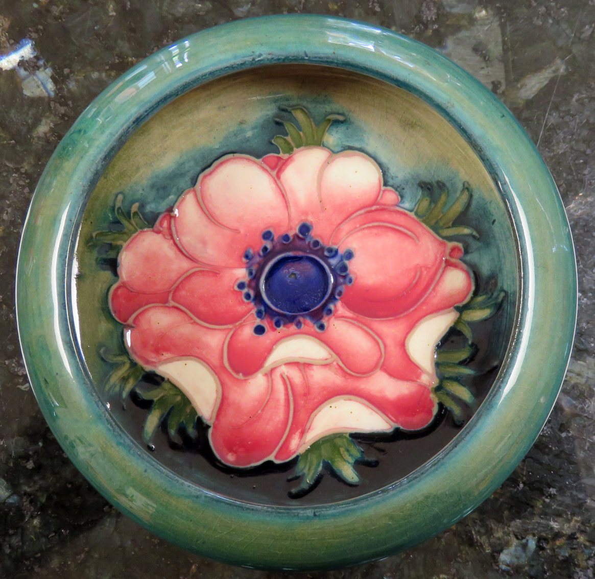 Moorcroft Anemone Green William Moorcroft Cupped In Bowl